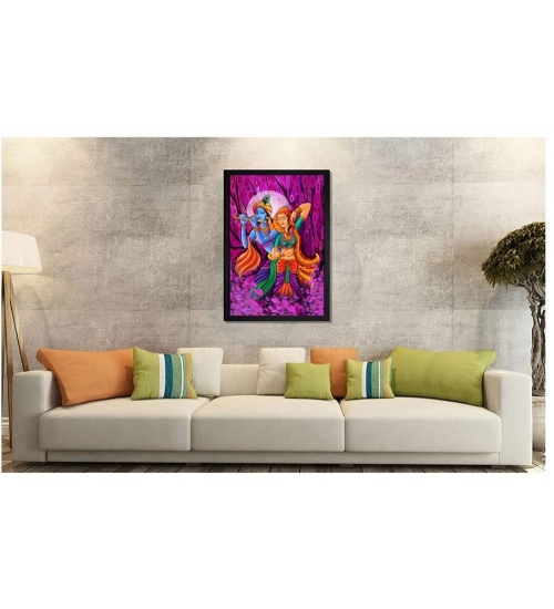 Radha Krishna Painting with Synthetic Photo Frame (Multicolor)