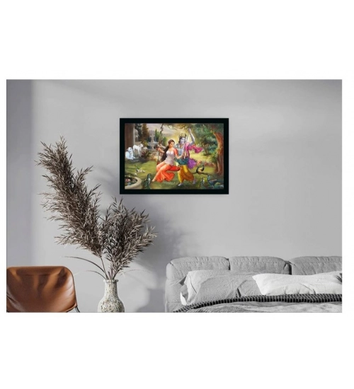 Radha Krishna Painting with Synthetic Photo Frame (Multicolor)