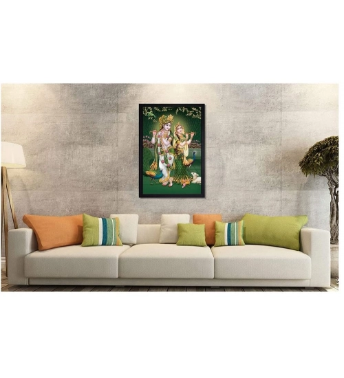 Radha Krishna Painting with Synthetic Photo Frame (Multicolor)