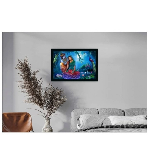 Radha Krishna Painting with Synthetic Photo Frame (Multicolor)
