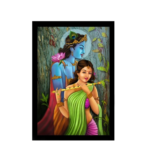 Radha Krishna Painting with Synthetic Photo Frame (Multicolor)