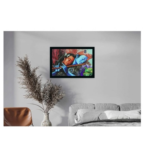 Radha Krishna Painting with Synthetic Photo Frame (Multicolor)