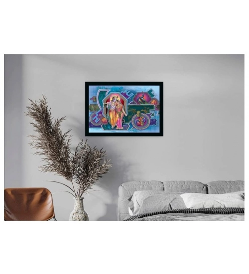 Radha Krishna Painting with Synthetic Photo Frame (Multicolor)
