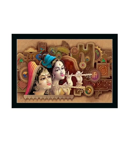 Radha Krishna Painting with Synthetic Photo Frame (Multicolor)