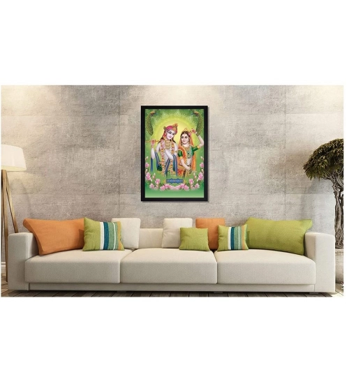Radha Krishna Painting with Synthetic Photo Frame (Multicolor)