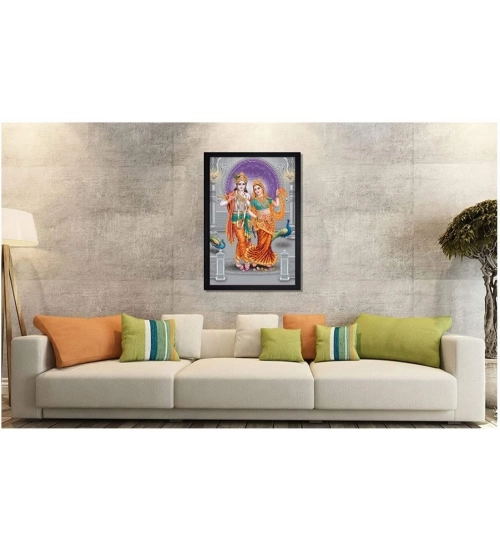 Radha Krishna Painting with Synthetic Photo Frame (Multicolor)