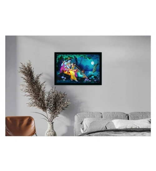 Radha Krishna Painting with Synthetic Photo Frame (Multicolor)