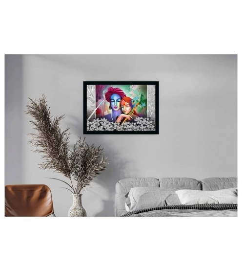 Radha Krishna Painting with Synthetic Photo Frame (Multicolor)
