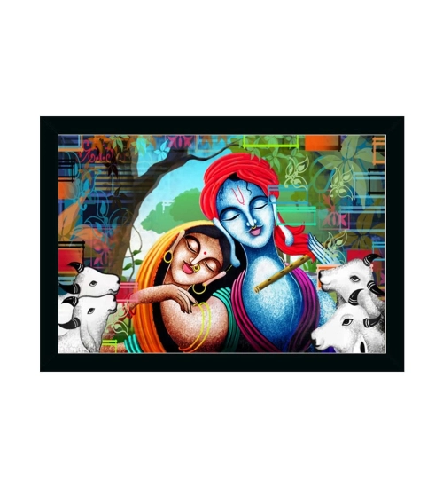Radha Krishna Painting with Synthetic Photo Frame (Multicolor)