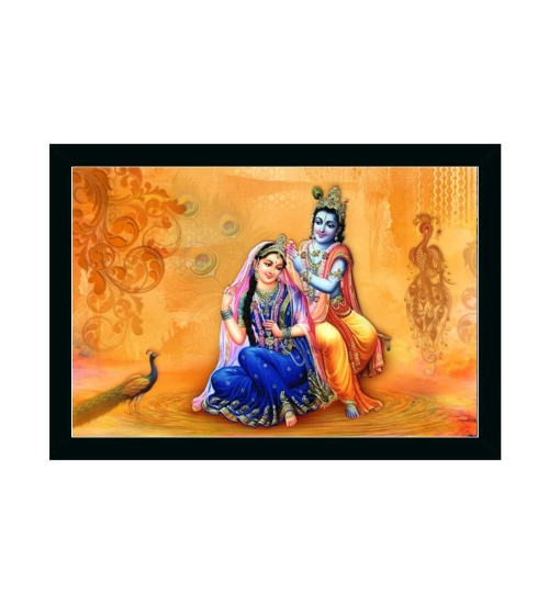 Radha Krishna Painting with Synthetic Photo Frame (Multicolor)