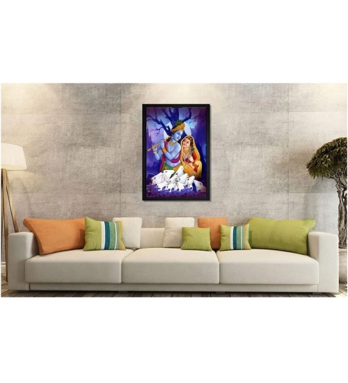 Radha Krishna Painting with Synthetic Photo Frame (Multicolor)