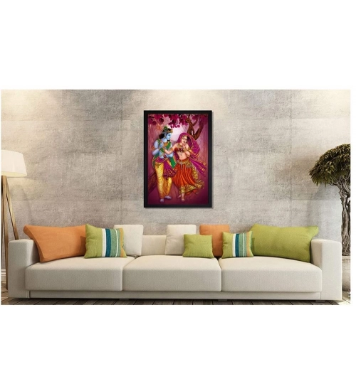 Radha Krishna Painting with Synthetic Photo Frame (Multicolor)