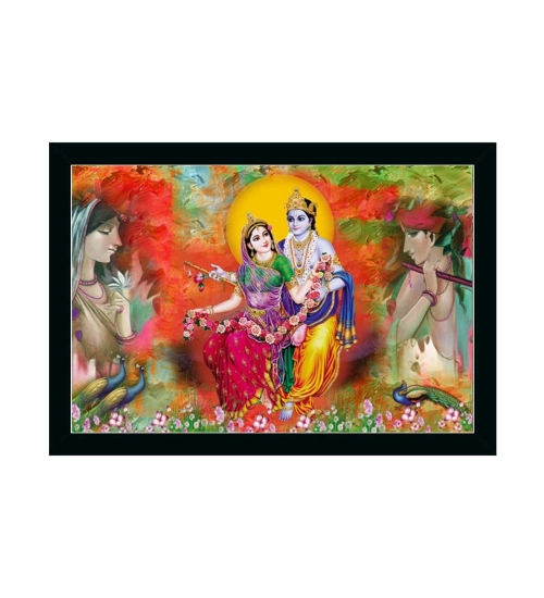 Radha Krishna Painting with Synthetic Photo Frame (Multicolor)