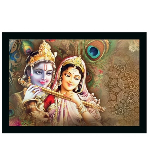 Radha Krishna Painting Vinyl Sparkle Coated with Synthetic Photo Frame (Multicolor)