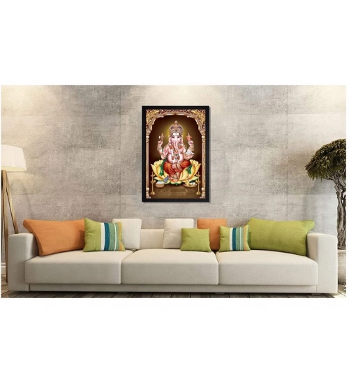 Ganesh Photo with Synthetic Fram (Multicolor)