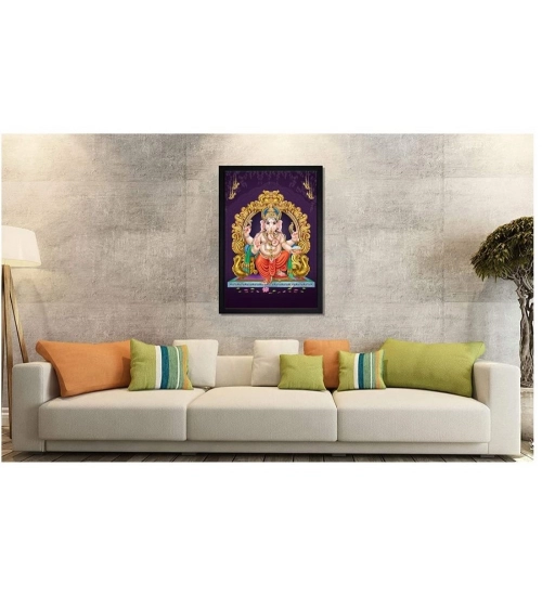 Ganesh Photo with Synthetic Photo Frame (Multicolor)