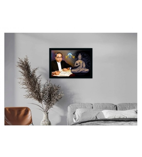 Ambedkar Buddha Painting Vinyl Sparkle Coated with Synthetic Photo Frame (Multicolor)