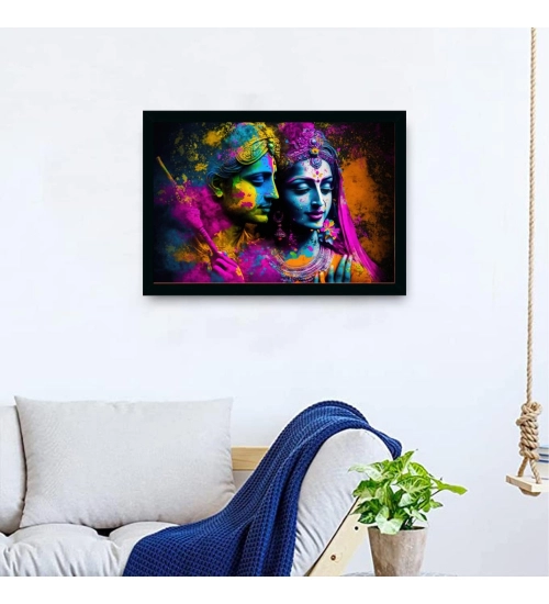 Radha Krishna Painting with Synthetic Photo Frame (Multicolor)