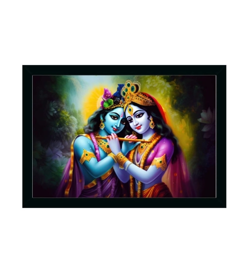 Radha Krishna Painting with Synthetic Photo Frame (Multicolor)