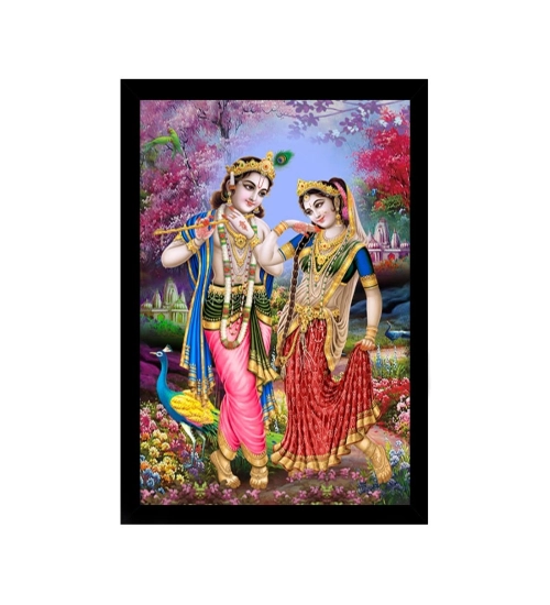 Radha Krishna Painting with Synthetic Photo Frame (Multicolor)