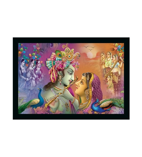 Radha Krishna Painting with Synthetic Photo Frame (Multicolor)