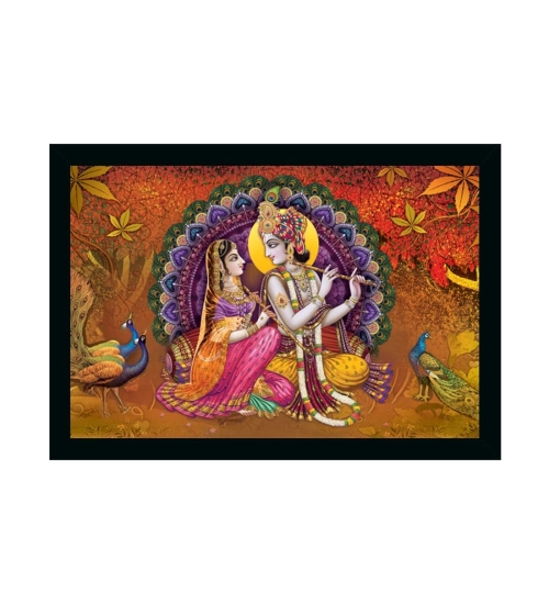 Radha Krishna Painting with Synthetic Photo Frame (Multicolor)