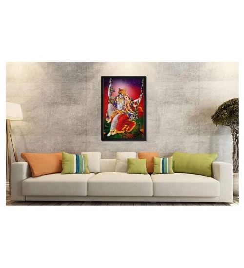 Radha Krishna Painting with Synthetic Photo Frame (Multicolor)