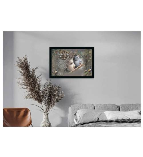 Radha Krishna Painting with Synthetic Photo Frame (Multicolor)