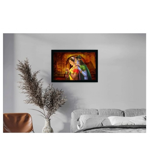 Radha Krishna Painting Vinyl Sparkle Coated with Synthetic Photo Frame (Multicolor)