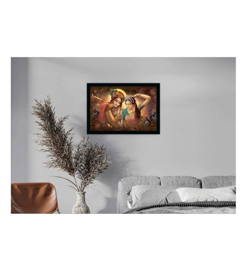 Radha Krishna Painting Vinyl Sparkle Coated with Synthetic Photo Frame (Multicolor)