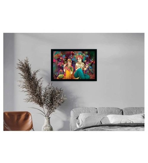 Radha Krishna Painting Vinyl Sparkle Coated with Synthetic Photo Frame (Multicolor)