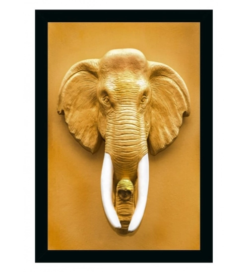Elephant Painting Vinyl Sparkle Coated with Synthetic Photo Frame (Multicolor)