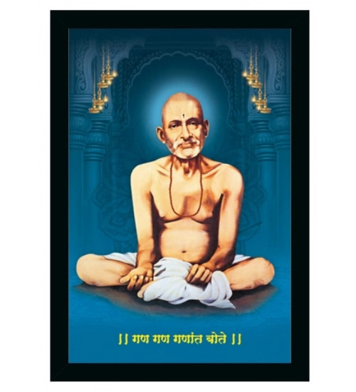 Shri Gajanan Maharaj Painting Vinyl Sparkle Coated with Synthetic Photo Frame (Multicolor)