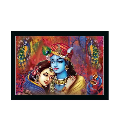Radha Krishna Painting with Synthetic Photo Frame (Multicolor)