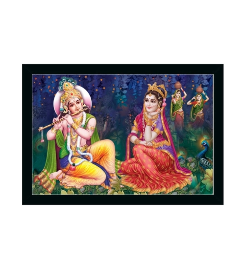 Radha Krishna Painting with Synthetic Photo Frame (Multicolor)
