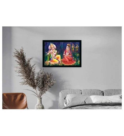 Radha Krishna Painting with Synthetic Photo Frame (Multicolor)