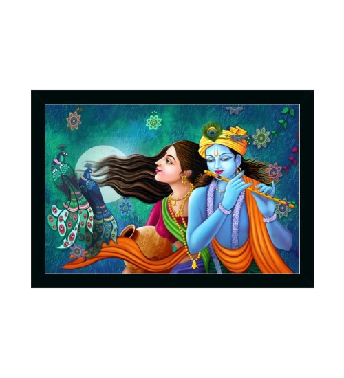 Radha Krishna Painting with Synthetic Photo Frame (Multicolor)
