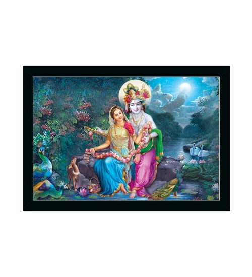 Radha Krishna Painting with Synthetic Photo Frame (Multicolor)
