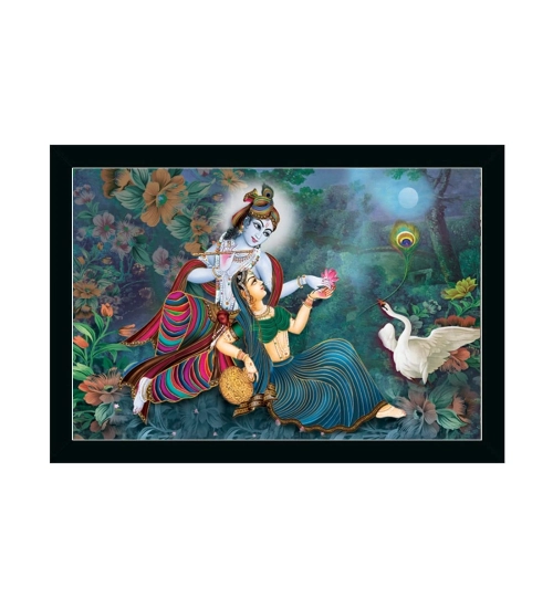 Radha Krishna Painting with Synthetic Photo Frame (Multicolor)