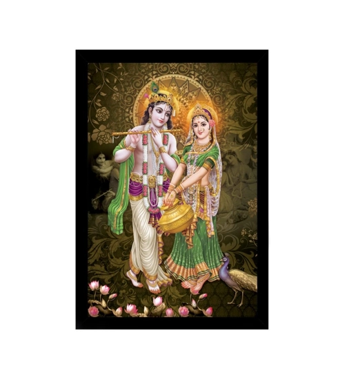 Radha Krishna Painting with Synthetic Photo Frame (Multicolor)