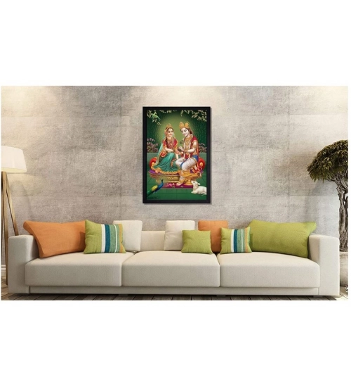 Radha Krishna Painting with Synthetic Photo Frame (Multicolor)