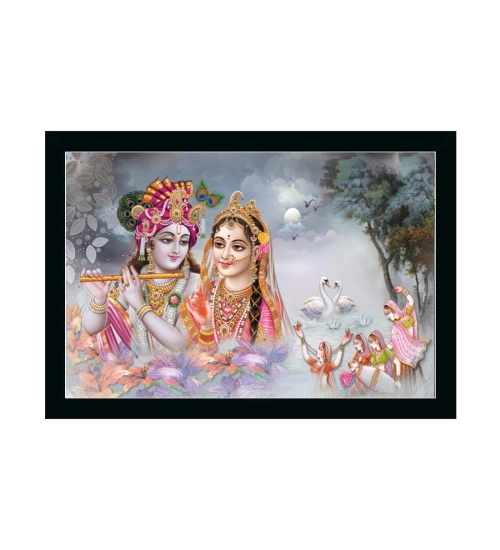 Radha Krishna Painting with Synthetic Photo Frame (Multicolor)