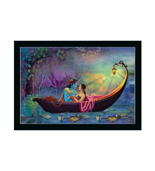 Radha Krishna Painting with Synthetic Photo Frame (Multicolor)