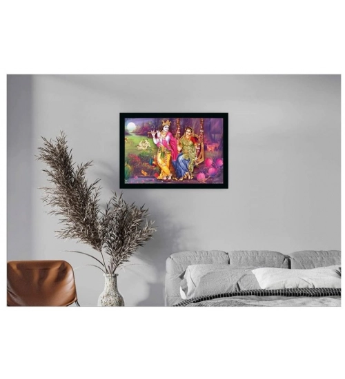 Radha Krishna Painting with Synthetic Photo Frame (Multicolor)