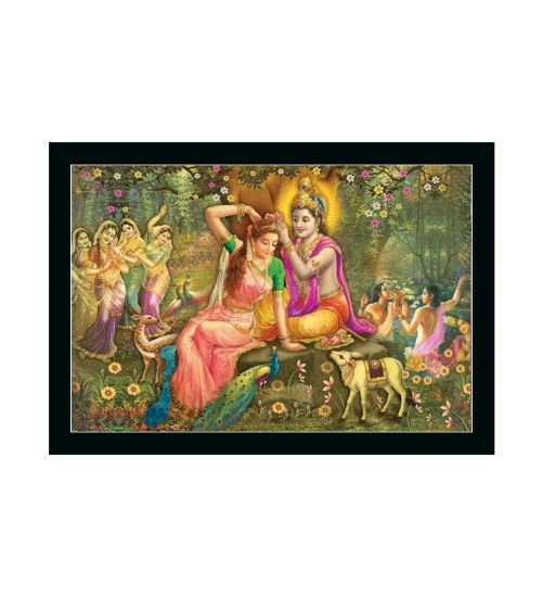 Radha Krishna Painting with Synthetic Photo Frame (Multicolor)