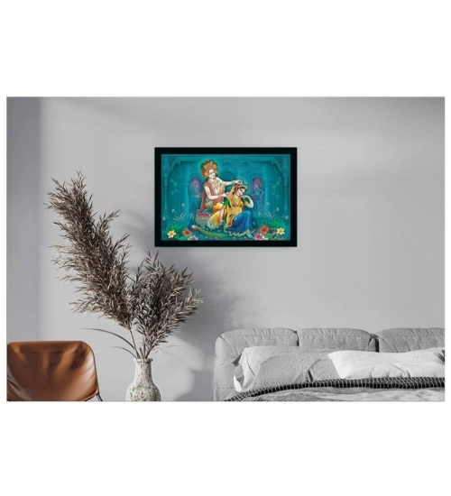 Radha Krishna Painting with Synthetic Photo Frame (Multicolor)