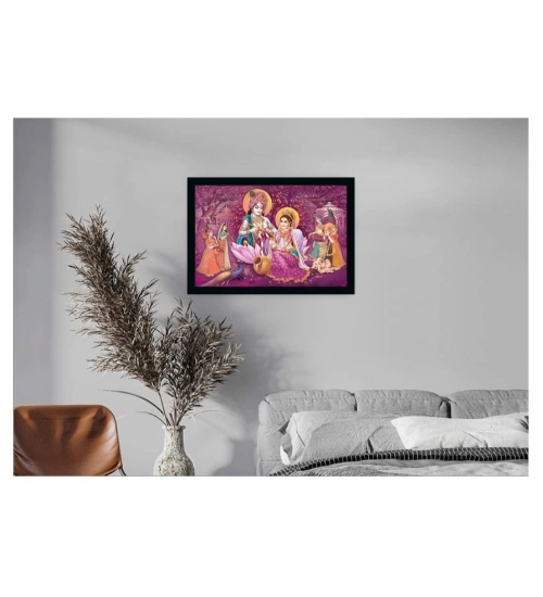 Radha Krishna Painting with Synthetic Photo Frame (Multicolor)