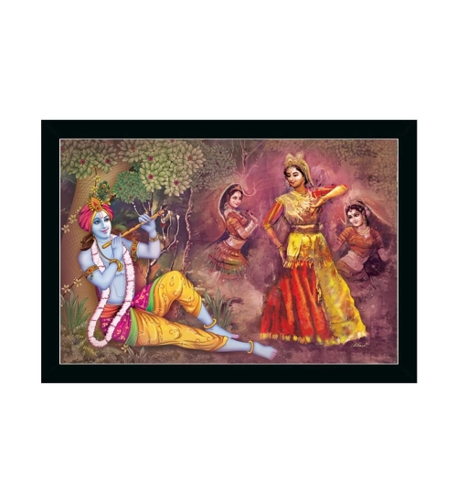 Radha Krishna Painting with Synthetic Photo Frame (Multicolor)