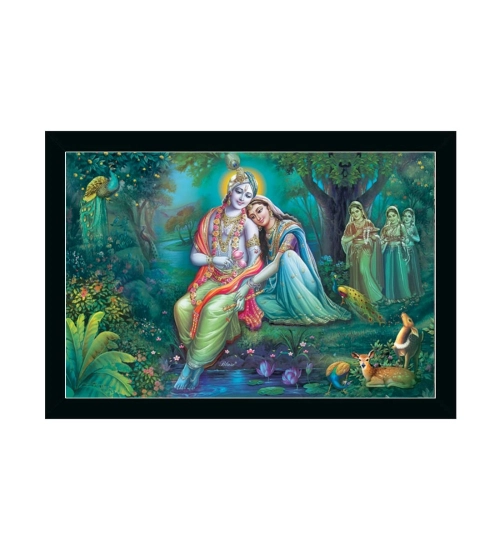Radha Krishna Painting with Synthetic Photo Frame (Multicolor)