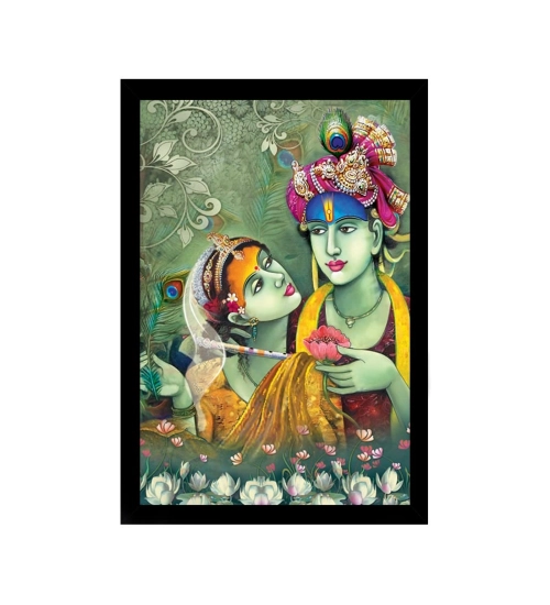 Radha Krishna Painting with Synthetic Photo Frame (Multicolor)